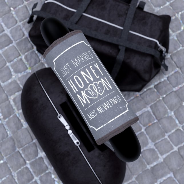 Just Married Honeymoon Couple Luggage Handle Wrap (Add your Initials and name to this rustic chalkboard honeymoon luggage handle wrap)