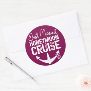 Just Married Honeymoon Cruise Ring Matching Gifts Classic Round Sticker