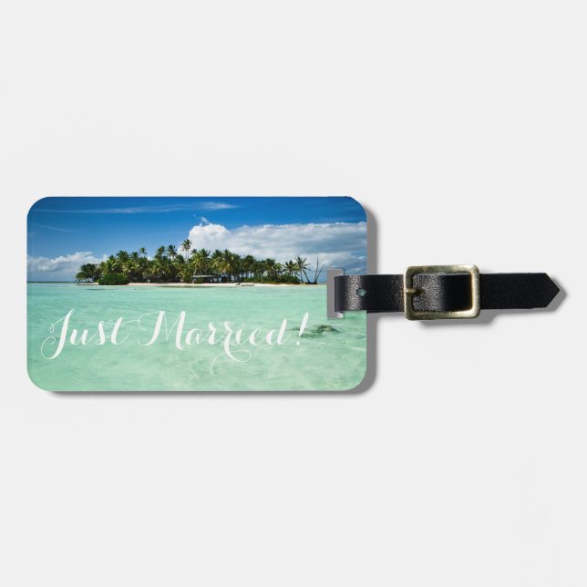 Just married honeymoon island travel luggage tag (Front Horizontal)