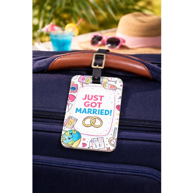Just Married Honeymoon Luggage Tag Custom Name (Creator Uploaded)