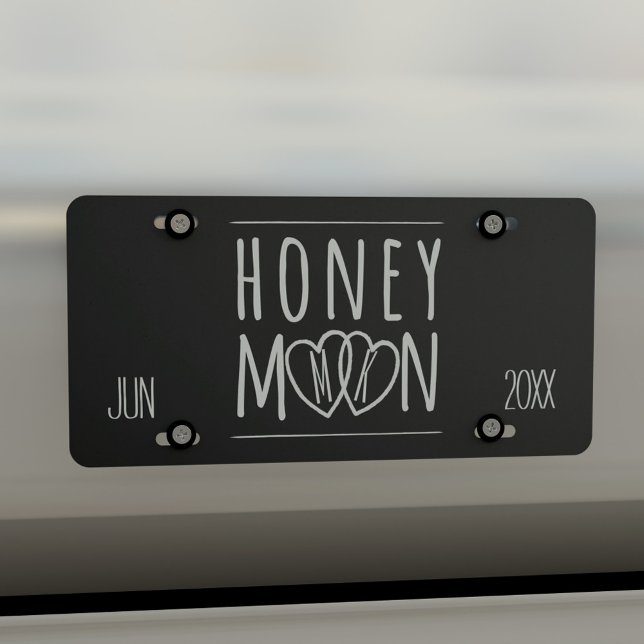 Just Married Honeymoon Road Trip Licence Plate (Off you go on your honeymoon with this license plate and your initials and wedding date on it)