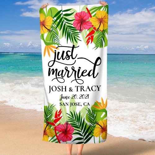 Just Married Honeymoon Wedding Bridal Shower Gift  Beach Towel