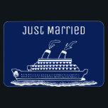 Just Married Honeymoon Wedding Cruise Cabin Door Magnet<br><div class="desc">Perfect magnet for newlywed or those just married and traveling on a wedding honeymoon cruise. Cruise ship cabin door marker to help find your stateroom. Background  blue color can be changed to match your wedding color(s). Fun wedding gift for the newly married couple.</div>