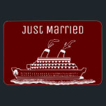 Just Married Honeymoon Wedding Cruise Cabin Door Magnet<br><div class="desc">Perfect magnet for newlywed or those just married and traveling on a wedding honeymoon cruise. Cruise ship cabin door marker to help find your stateroom. Background  red color can be changed to match your wedding color(s). Fun wedding gift for the newly married couple.</div>