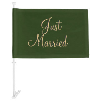 Just Married Hunter Green and Gold Car Flag