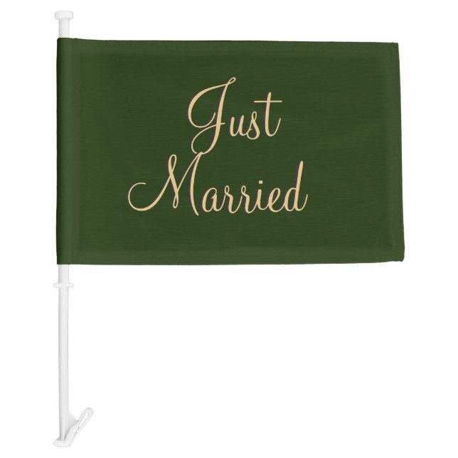 Just Married Hunter Green and Gold Car Flag (Front)