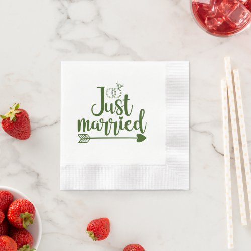 Just Married Hunter Green Napkins