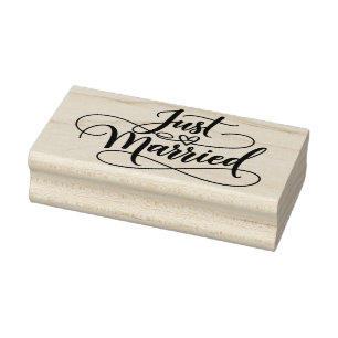 Just Married in Black Lines Silhouette  Rubber Stamp