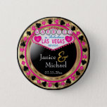 Just Married in Fabulous Las Vegas | Pink Button<br><div class="desc">Do it in style with this Popular Las Vegas Wedding Button Pin. Featured in a hot pink, black and faux gold metallic poker chip style designed with the saying "Married in Fabulous Las Vegas Nevada" ready for you to personalize. Makes a great party favor keepsake for your guests. More colors...</div>