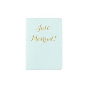 Just married in gold honeymoon passport holder