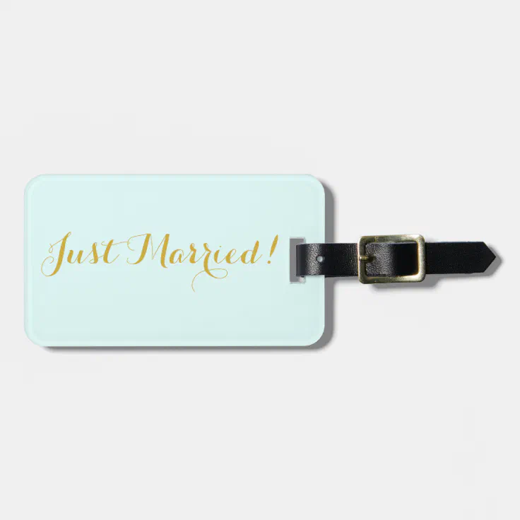 Just married in gold honeymoon travel luggage tag | Zazzle