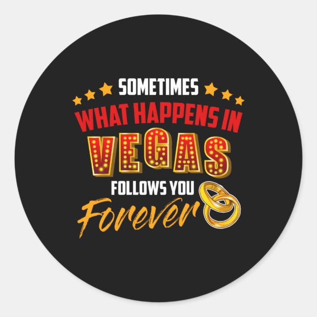 Just Married In Las Vegas Wedding Classic Round Sticker (Front)