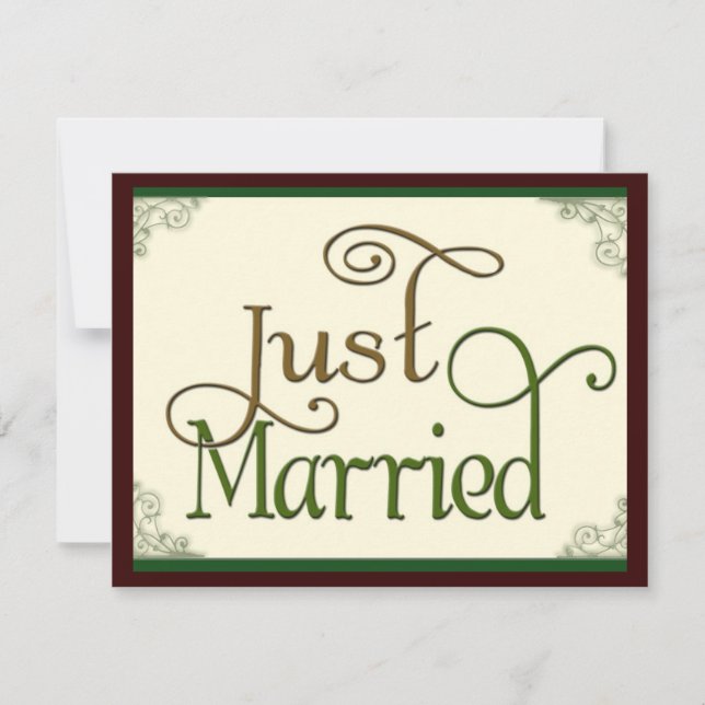 Just Married in swirl fun font Announcement (Front)