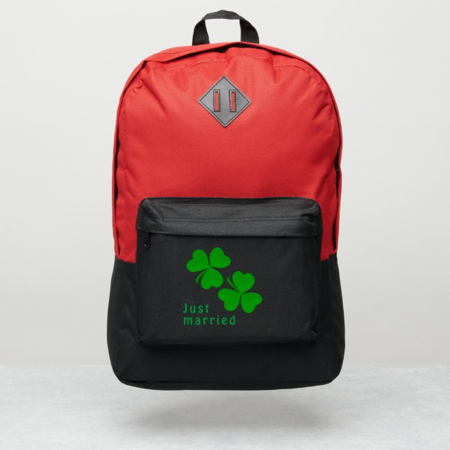 Just married Irish Clover Shamrocks Custom Text Port Authority® Backpack (Front)