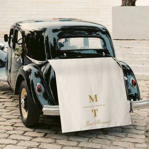Just Married Ivory Gold Wedding Car Banner Sign