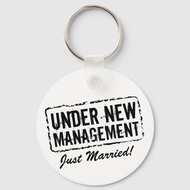 Just Married keychain | Under new management stamp (Front)