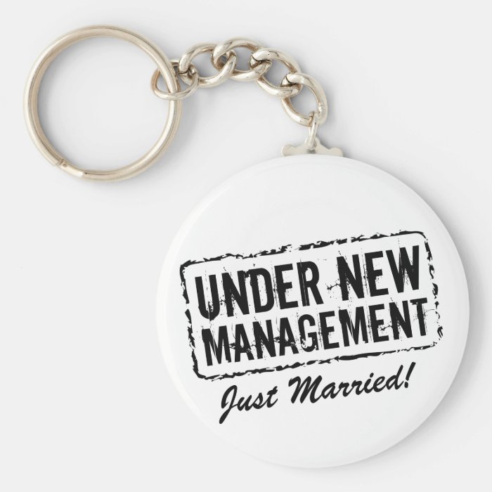 Just Married keychain  Under new management stamp