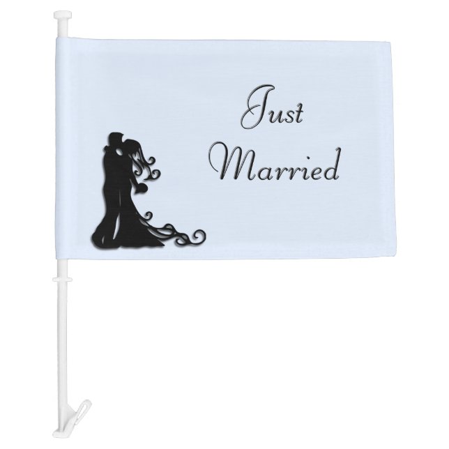 Just Married Kissing Bride and Groom Car Flag (Front)