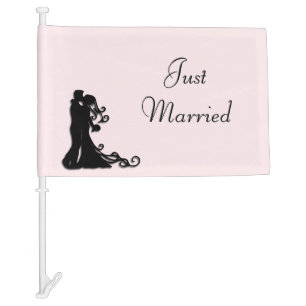 Just Married Kissing Bride and Groom Car Flag
