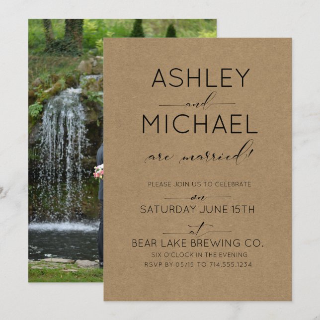 Just Married Kraft Photo Wedding Party Invitation (Front/Back)
