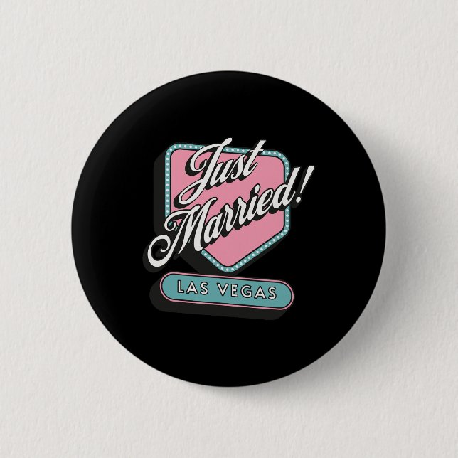 Just Married Las Vegas Wedding Bride Groom  Button (Front)
