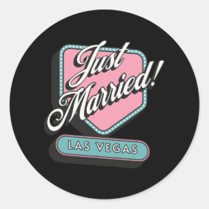 Just Married Las Vegas Wedding Bride Groom Classic Round Sticker
