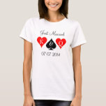 Just Married Las Vegas wedding t shirt with date<br><div class="desc">Just Married Las Vegas wedding t shirt with date. Personalizable monogram. King and Queen of hearts. Personalizable poker playing card suits. hearts and spade. Cute tee for wedding,  bridal shower and bachelorette party. Make one for newly weds couple,  groom and bride,  husband and wife,  bridesmaids,  maid of honor etc.</div>