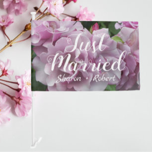 Just Married Lavender Rose Wedding Newlyweds Car Flag