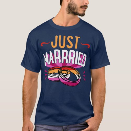 Just Married Lesbian Wedding Announcement Gay Coup T_Shirt