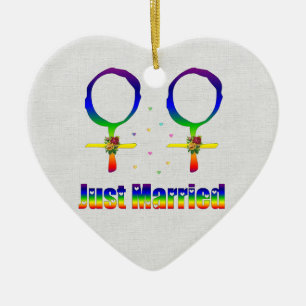 Just Married Lesbians Ceramic Ornament