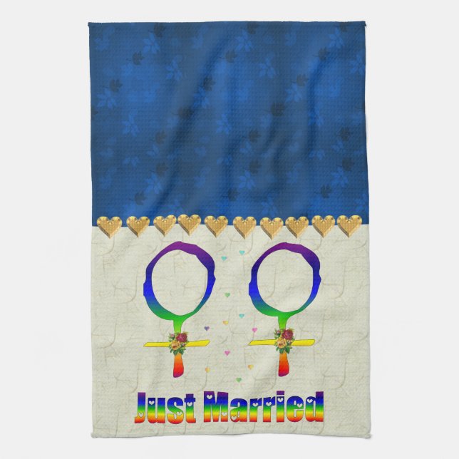 Just Married Lesbians Kitchen Towel (Vertical)