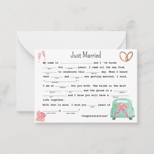 Just Married libs Note Card