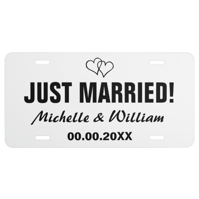Just married license plate for wedding car (Front)