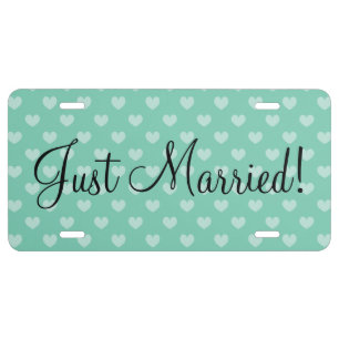 Just Married license plate with heart pattern