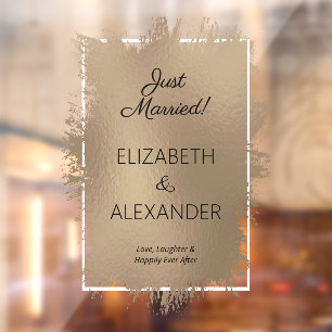 Just Married! Light Brown Faux Foil Window Cling