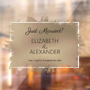 Just Married! Light Brown Faux Foil Window Cling