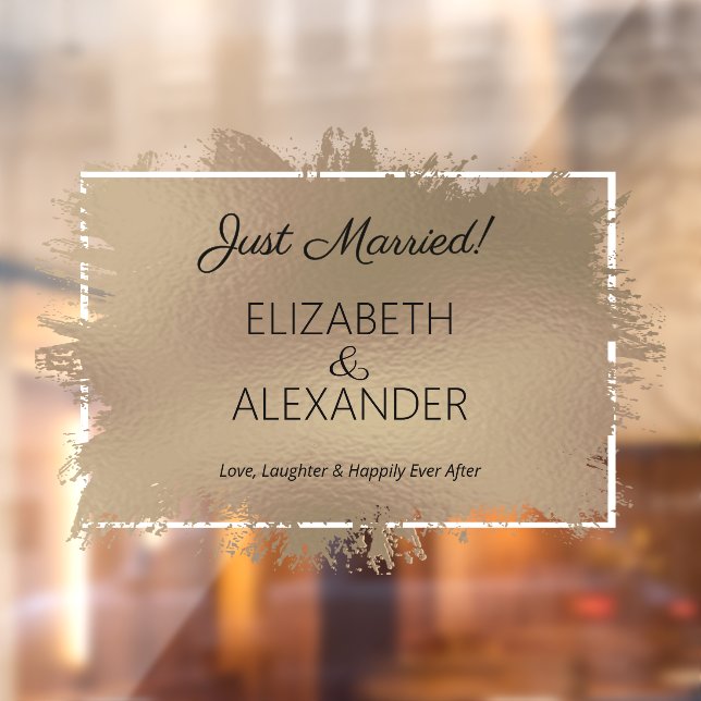 Just Married! Light Brown Faux Foil Window Cling (Sheet 2)
