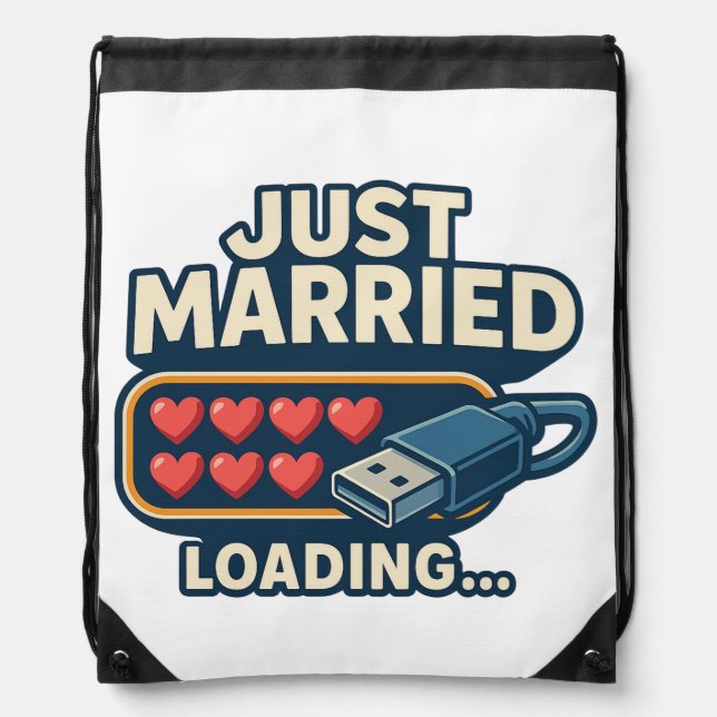 Just Married Loading – Funny Tech Wedding  Drawstring Bag (Front)