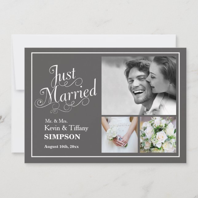 JUST MARRIED Marriage Photo Announcement Grey (Front)