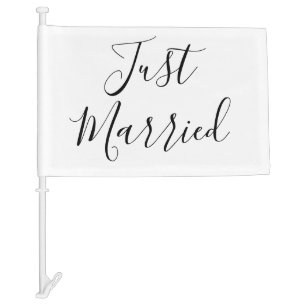 Just Married minimal elegant editable wedding name Car Flag