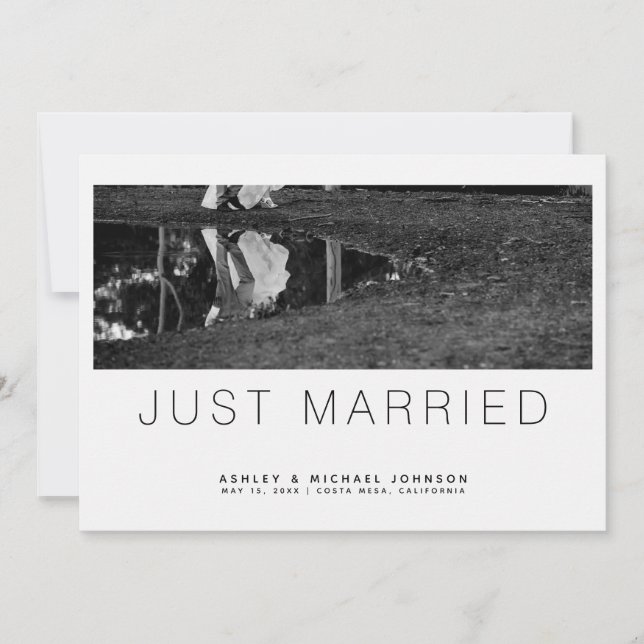 Just Married Minimalist Photo Wedding Announcement (Front)
