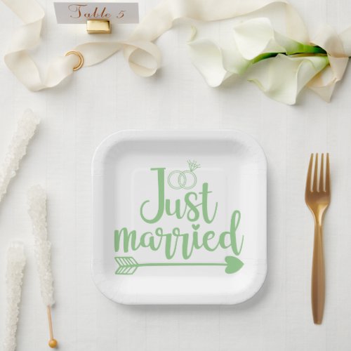 Just Married Mint Green Paper Plate