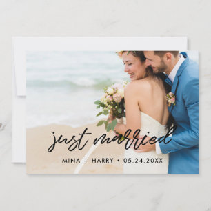 Just married Modern announcement photo card