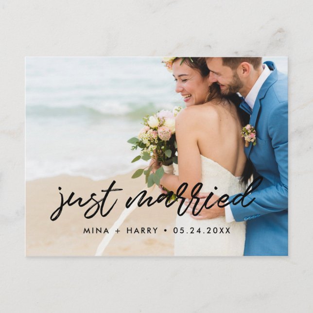 Just married Modern announcement photo Postcard (Front)