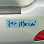 Just Married Modern Brush Script Typography Blue Car Magnet<br><div class="desc">Fun way to let other drivers know that someone just got married. Modern blue stripe background with white brush script style typography.  Makes a fun surprise for the wedded couple as they drive away on their honeymoon.</div>