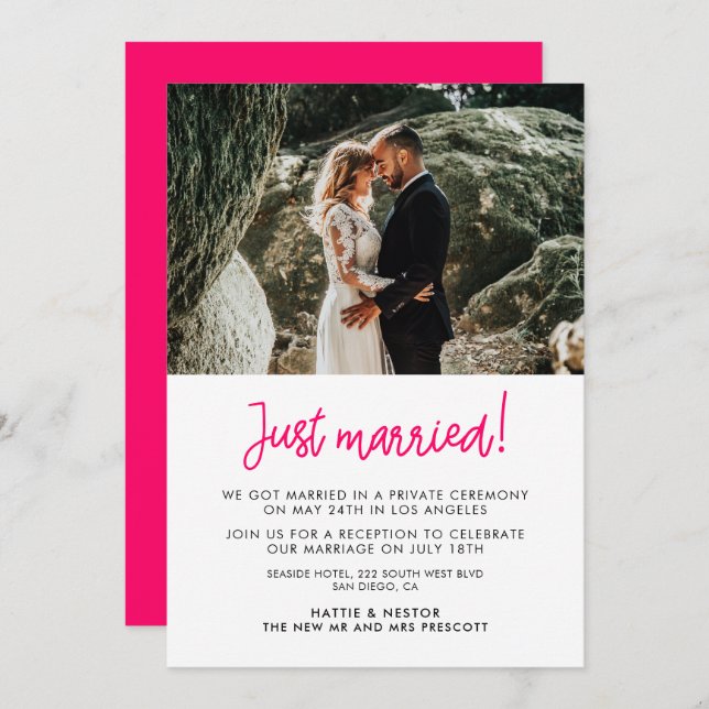 Just married Modern calligraphy announcement (Front/Back)