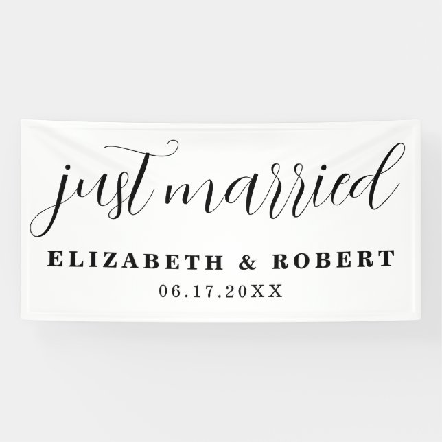 Just Married Modern Elegant Newlywed Wedding Banner (Horizontal)
