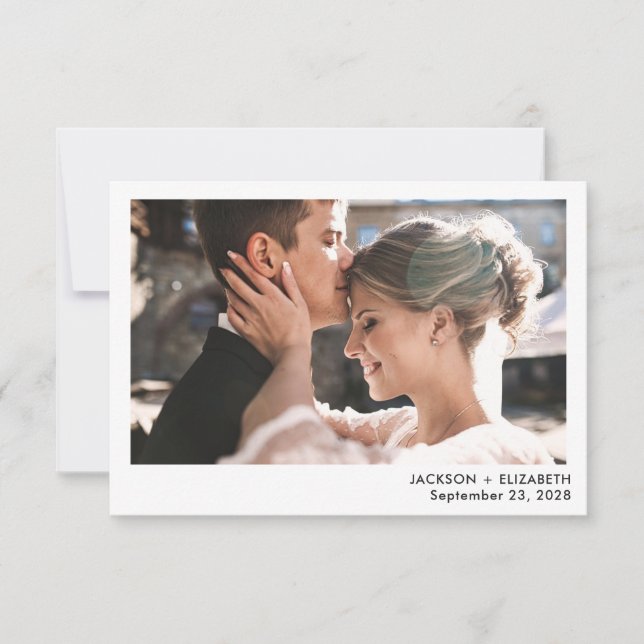 Just married modern elopement photo announcement (Front)