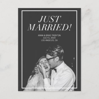 Just Married | Modern Photo Wedding Announcement by youngwanderlust at Zazzle