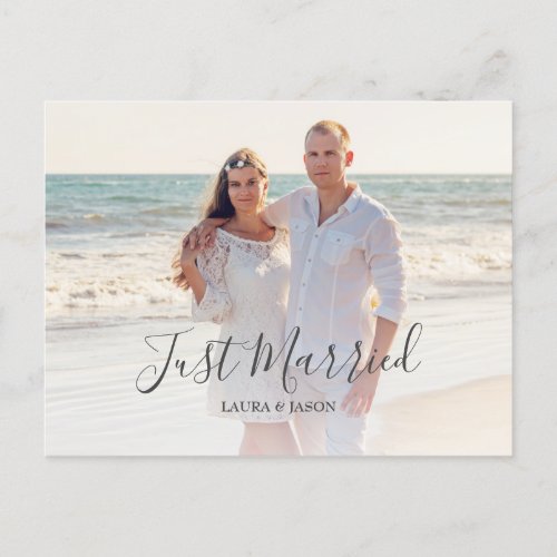 Just Married Modern Photo Wedding Announcement Postcard